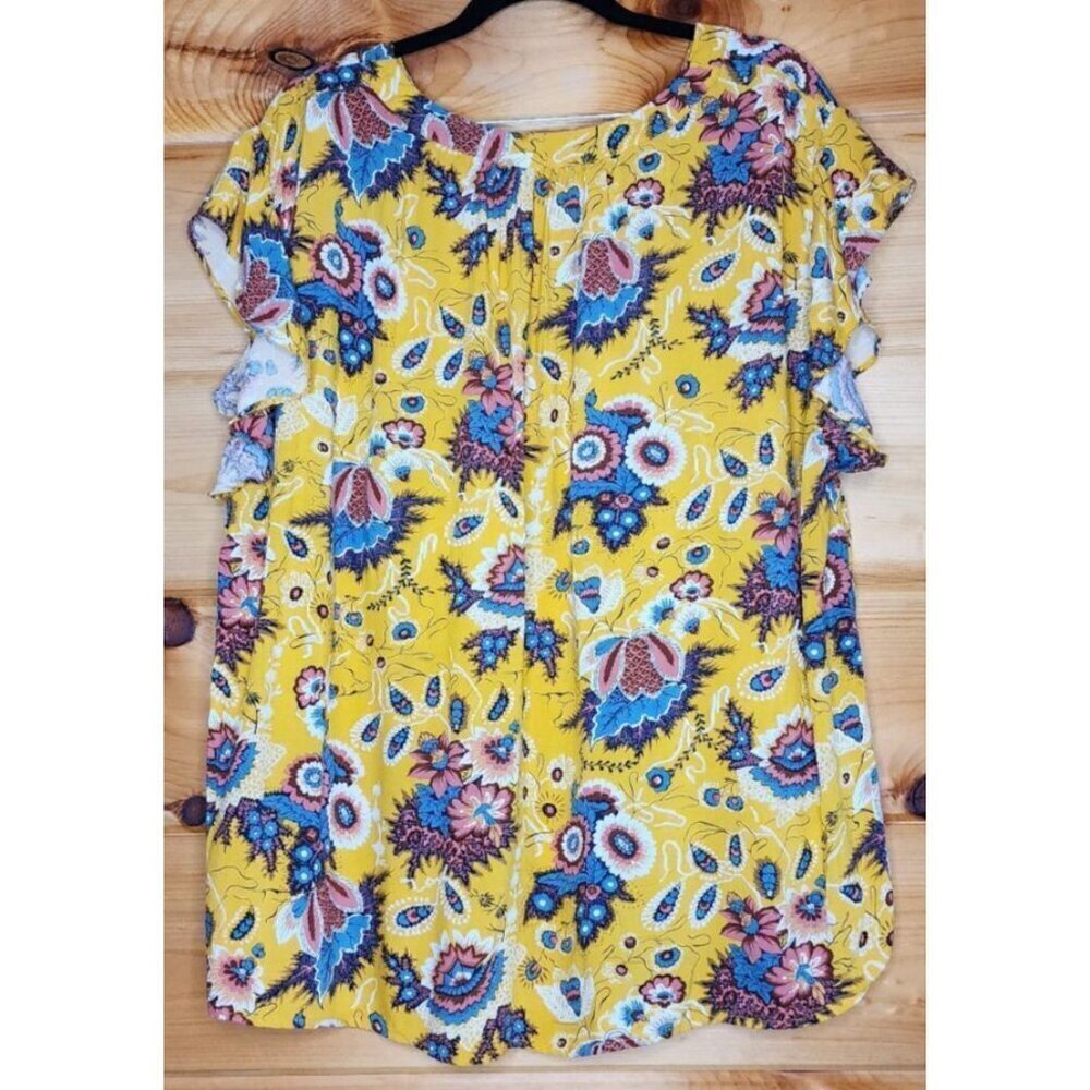 Rachel Roy Label 3X Blouse Cute Feminine Floral Yellow Cute Plus Size Top - Picture 7 of 16